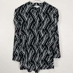 Ophelia Roe Womens Geometric Print Mock Neck Puff Sleeve Blouse Shirt Top M